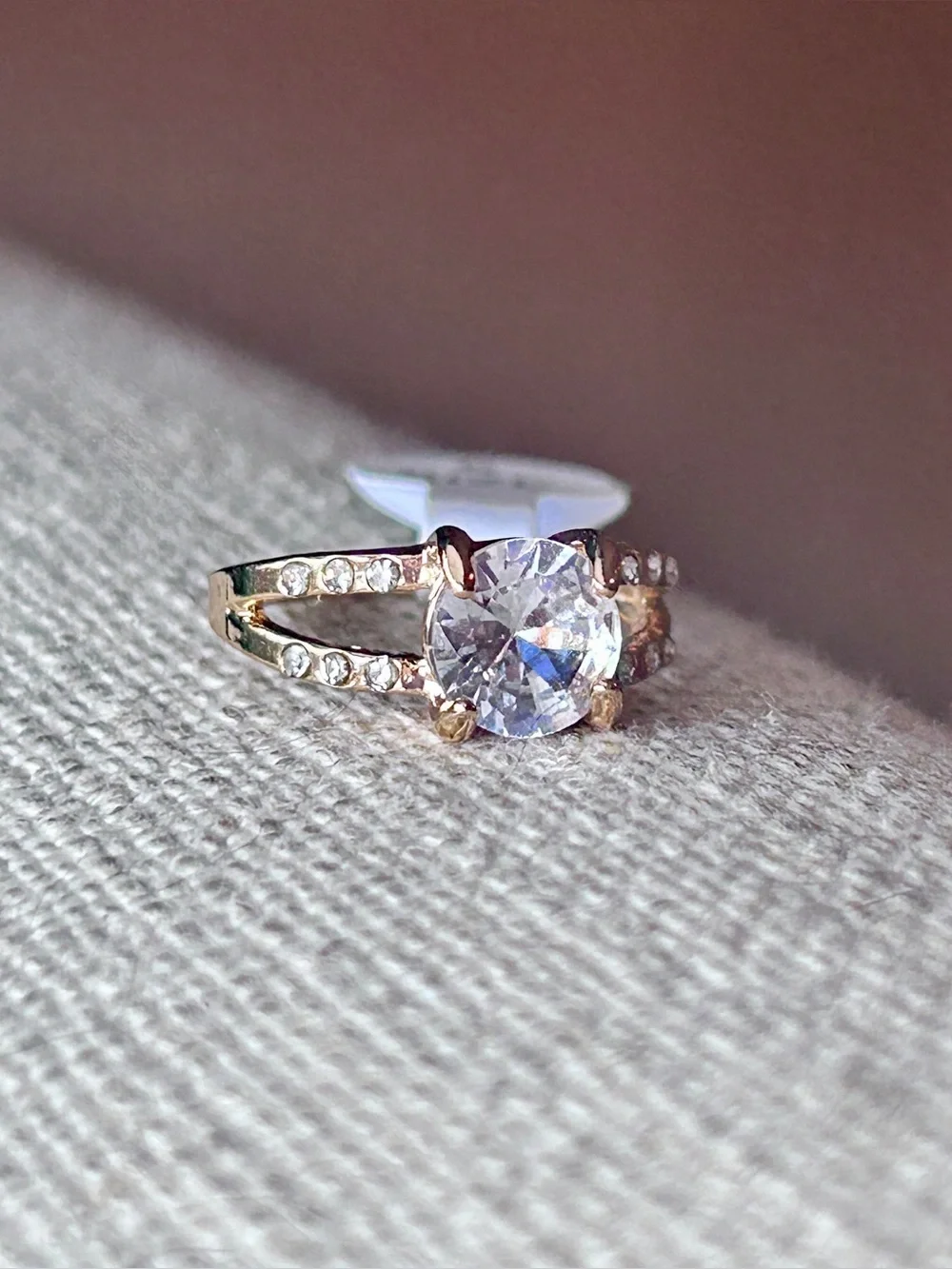 Gold-Tone Split Shank Cubic Zirconia Ring - size 6